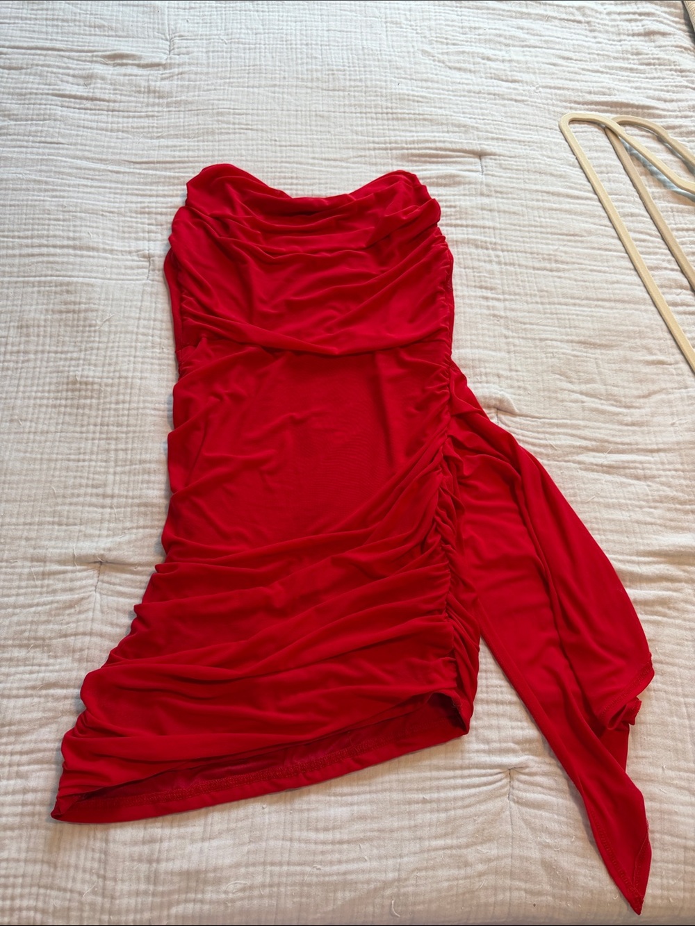 SHEIN Red Strapless Ruched Side-Tie Mini Dress